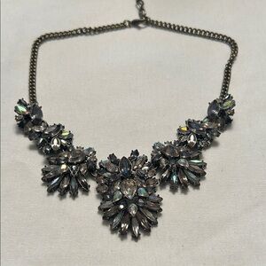 Clear and Gray with hints of blue and turquoise crystal Statement Necklace